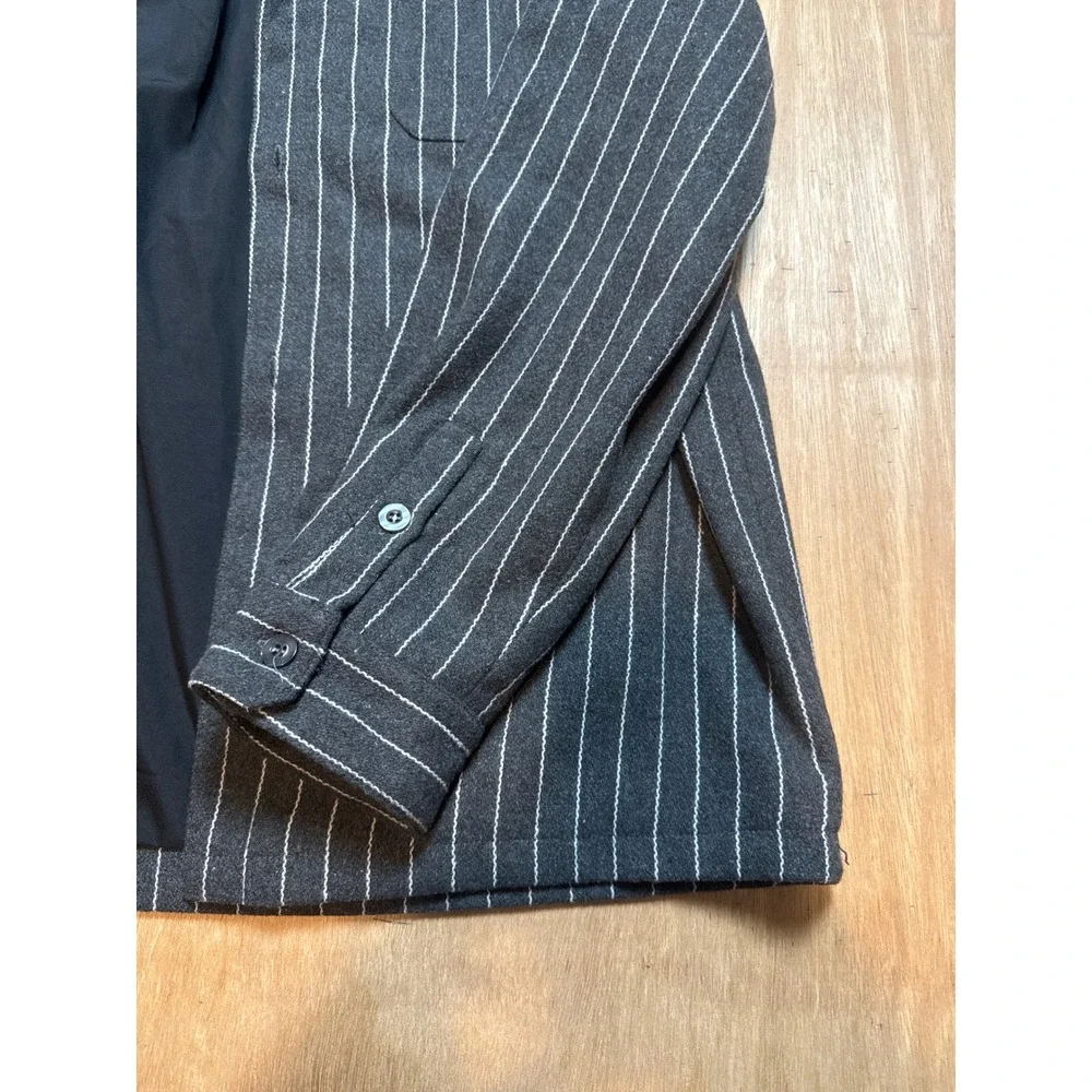 Fashion Nova Men Pinstripe Shirt Jacket Charcoal Grey White Stripe Size L